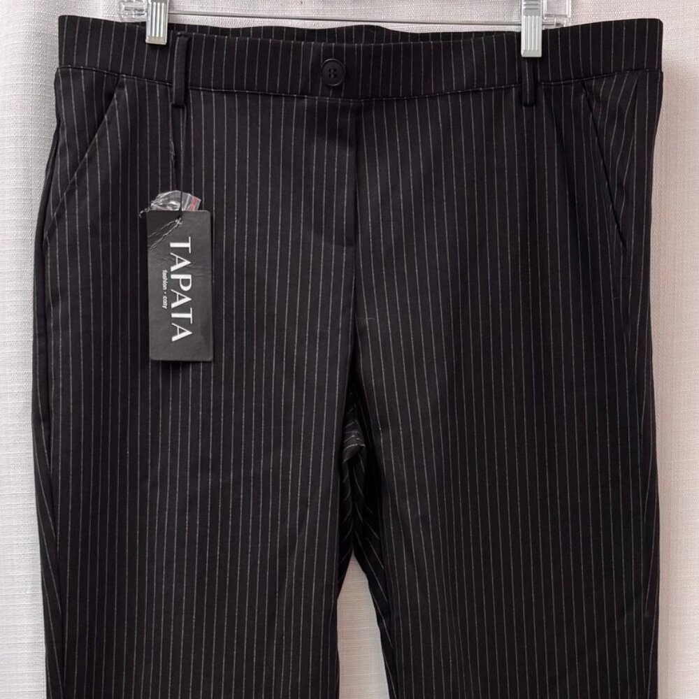 Tapata Women's Black Pinstripe Straight Leg Pants